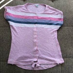 Wallflower Girl| Pink with white, pink, purple, and blue stripes| medium shirt|